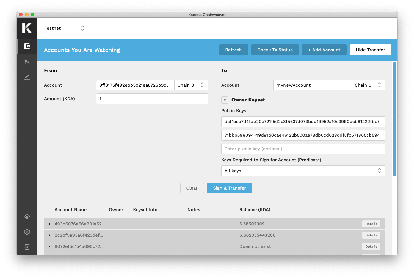 Transfer funds to create an account